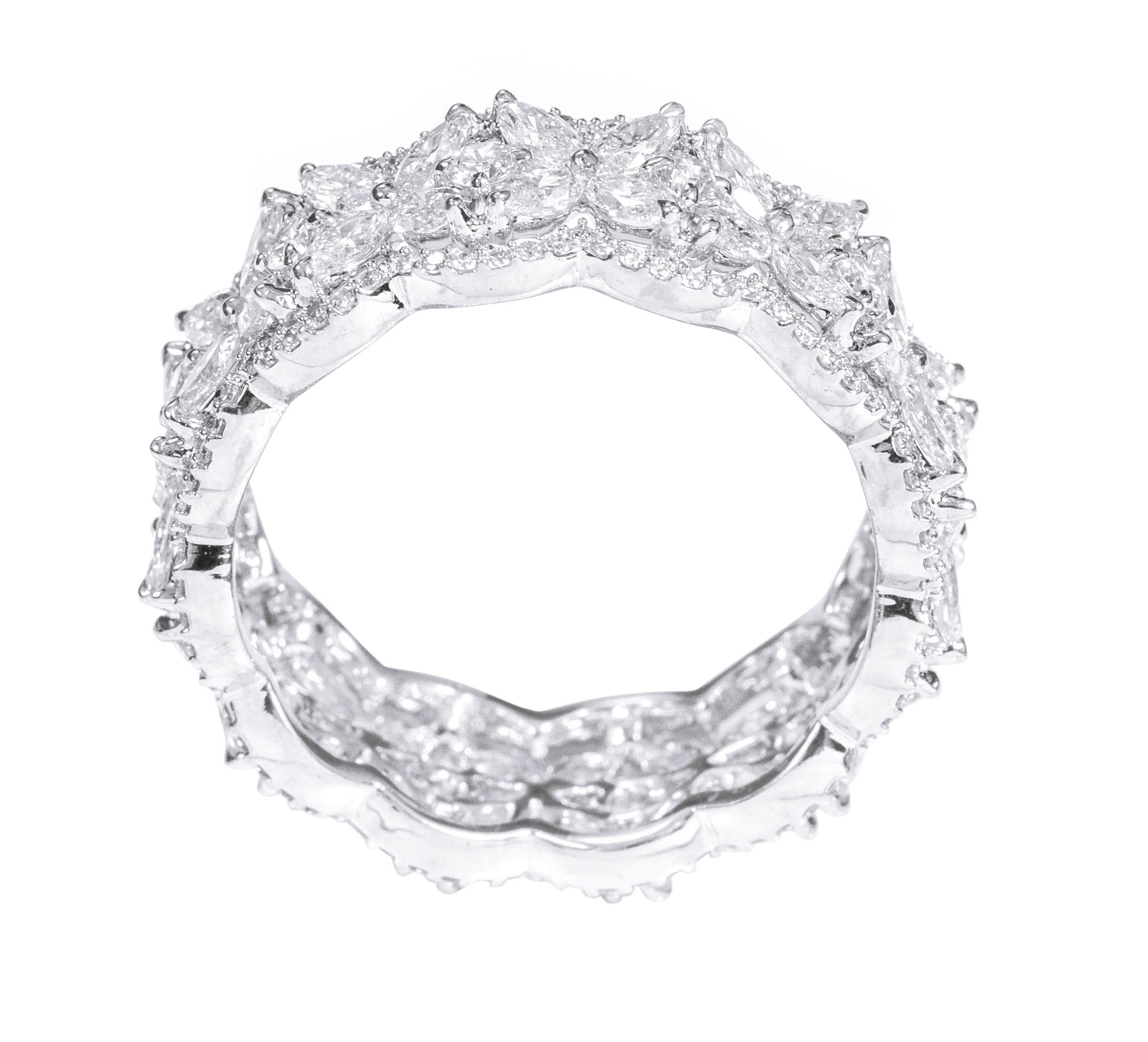 Marquise Cut 18 Karat White Gold 2.46 Carat Diamond Full-Band Engagement Ring For Sale