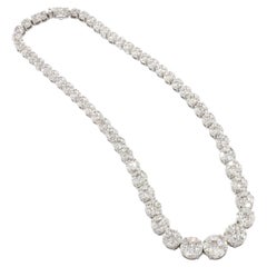 18 Karat White Gold 25 Carat Diamond Cluster Graduated Riviera Tennis Necklace