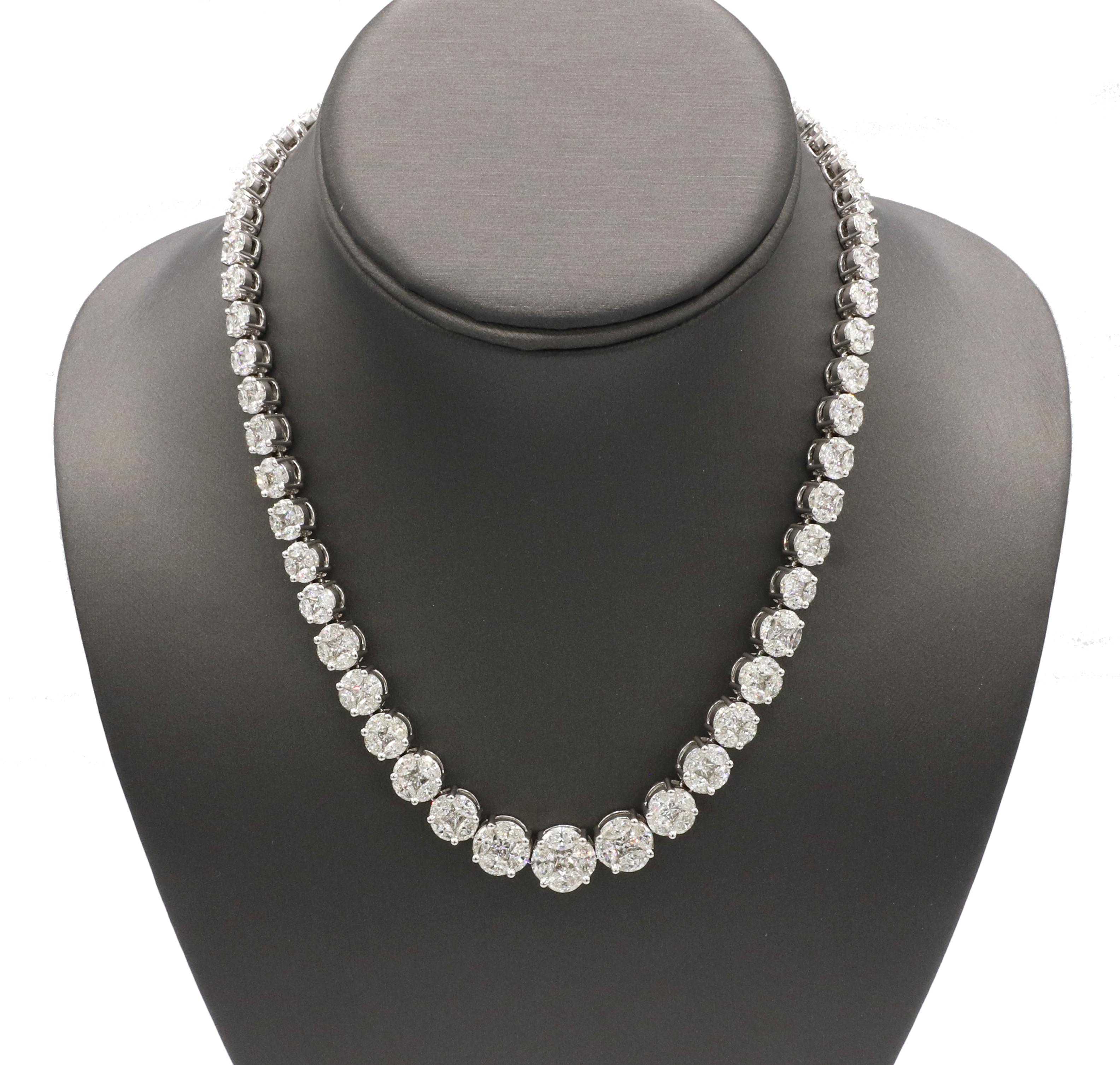 Marquise Cut 18 Karat White Gold 25 Carat Diamond Cluster Graduated Riviera Tennis Necklace 