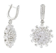 18 Karat White Gold 2.51 Carat Diamond Dangle Earrings Statement