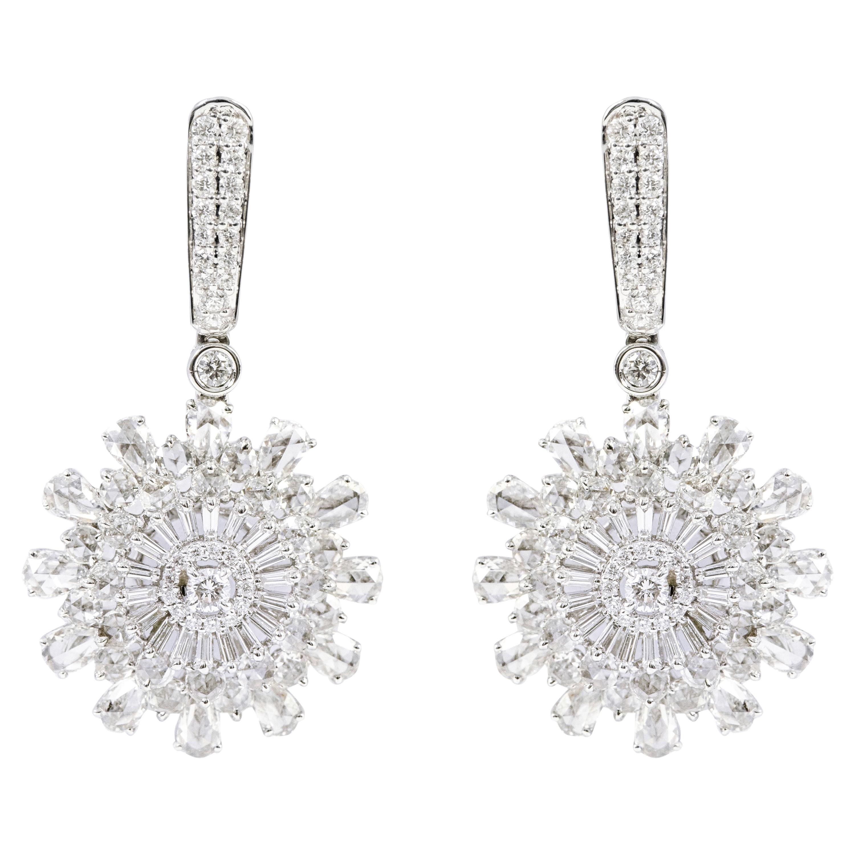 18 Karat White Gold 2.51 Carat Diamond Dangle Earrings Statement
