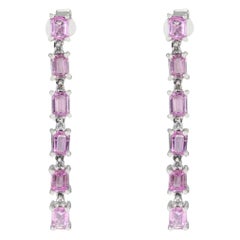Boucles d'oreilles cocktail en or blanc 18 carats avec saphir rose 2,53 carats et diamants