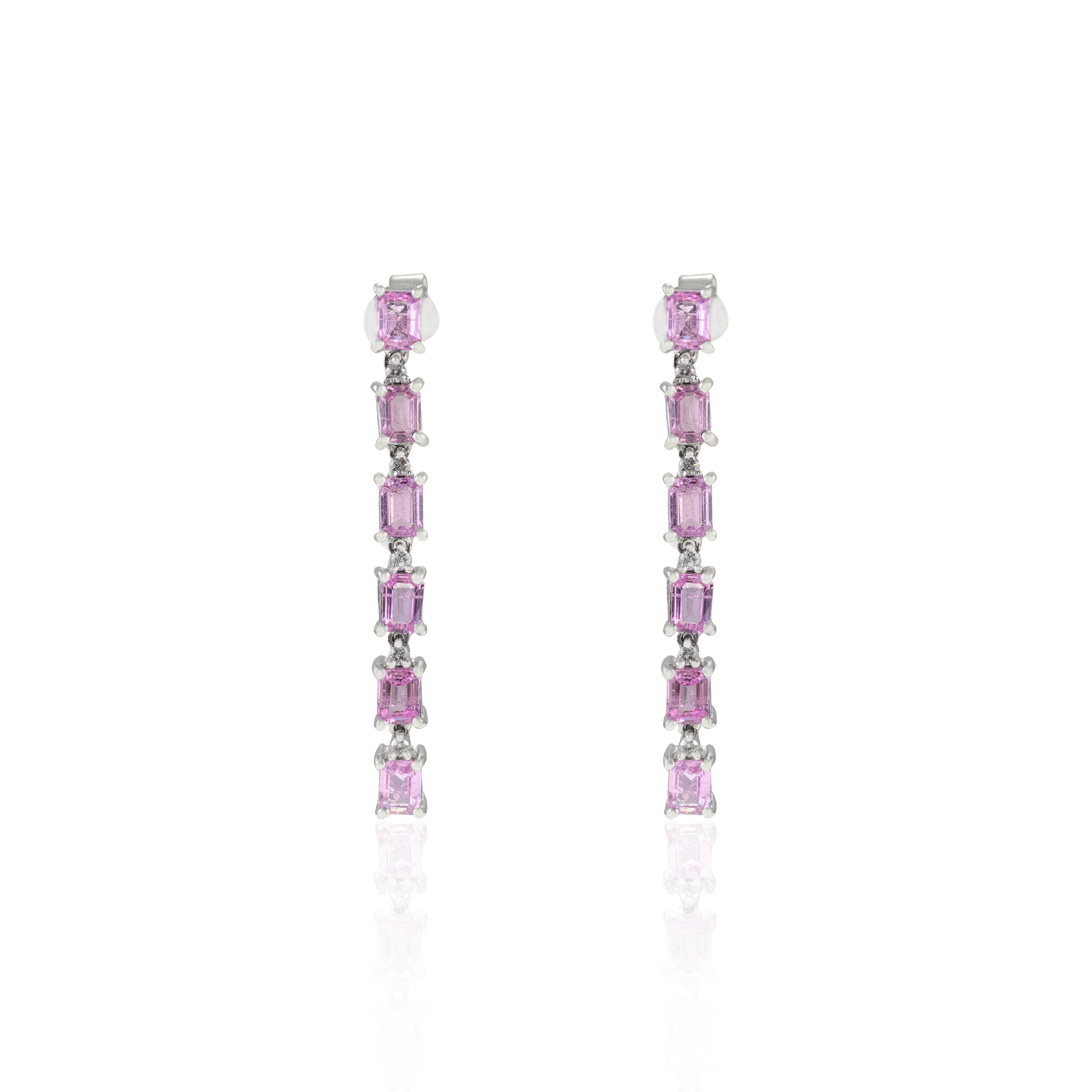 Modern 18 Karat White Gold 2.53ct Pink Sapphire and Diamond Cocktail Earrings For Sale