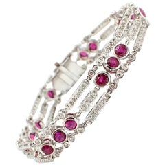 18 Karat White Gold, 2.72 Carat Diamond and 5.0 Carat Ruby Bracelet