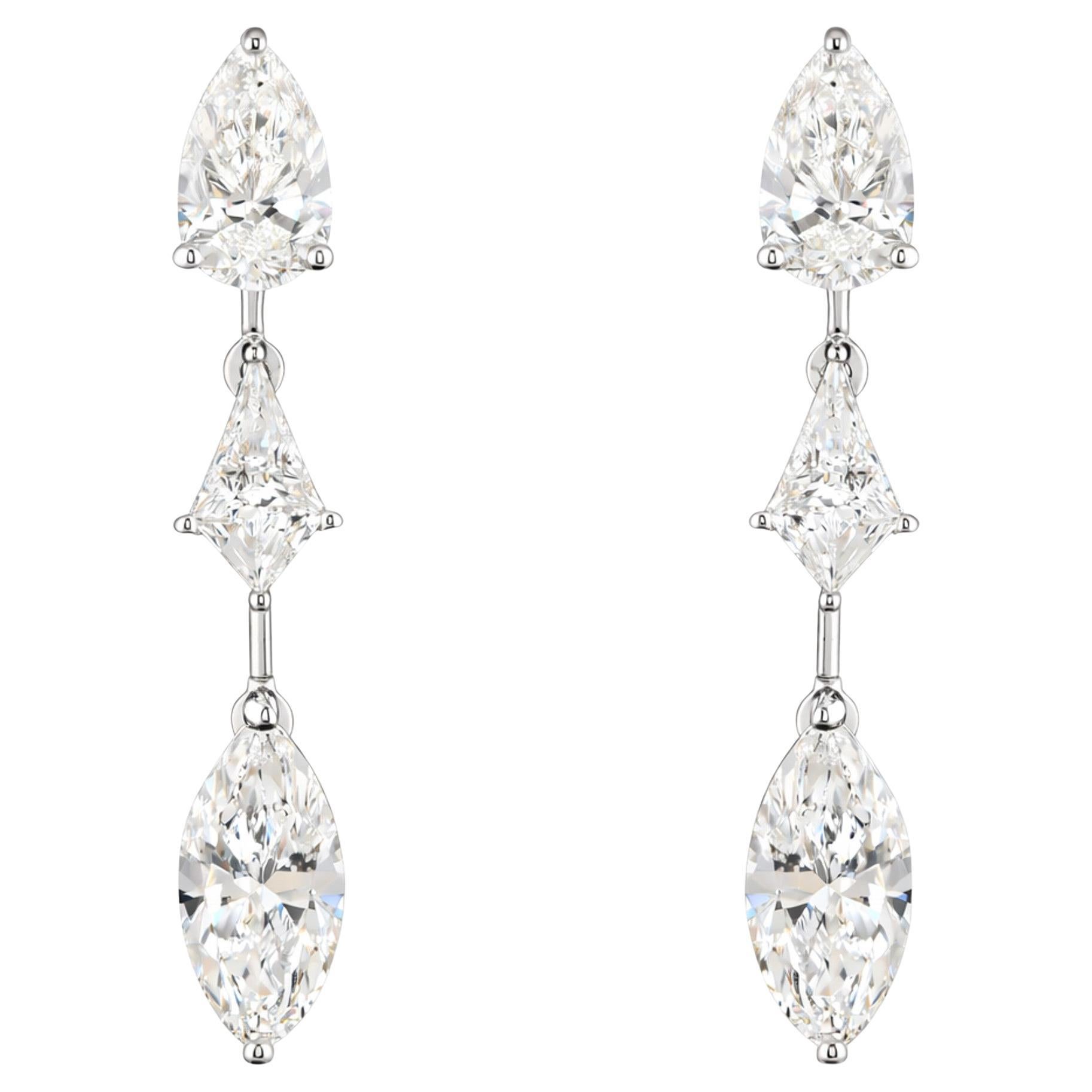 Graduated Multi-Cut Diamond Drop Earrings in 18K White Gold 2.72 Carats
