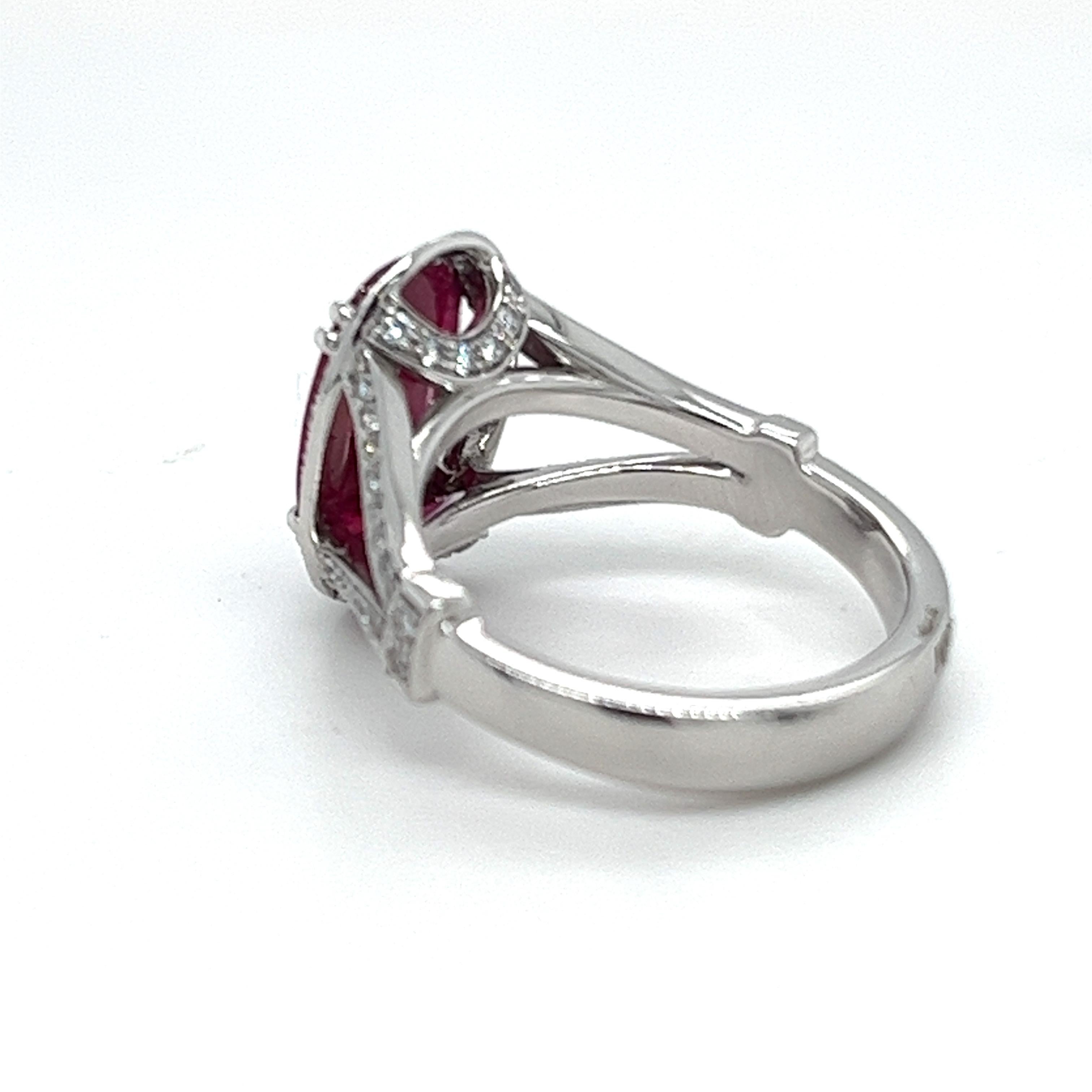 Contemporary 18 Karat White Gold 2.75 Carats Ruby and Diamond Engagement Ring For Sale