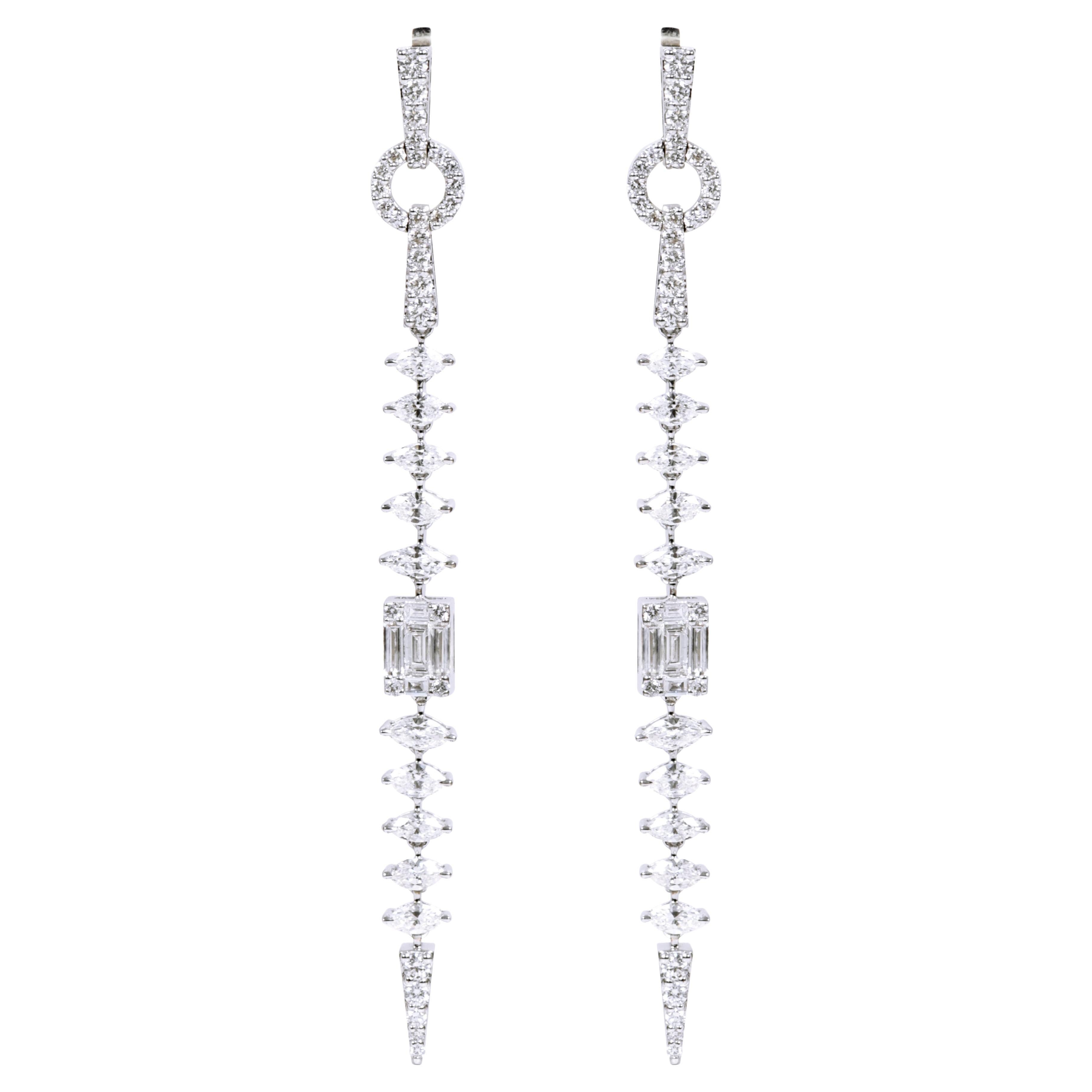 18 Karat White Gold 2.84 Carat Diamonds Cocktail Dangle Earrings