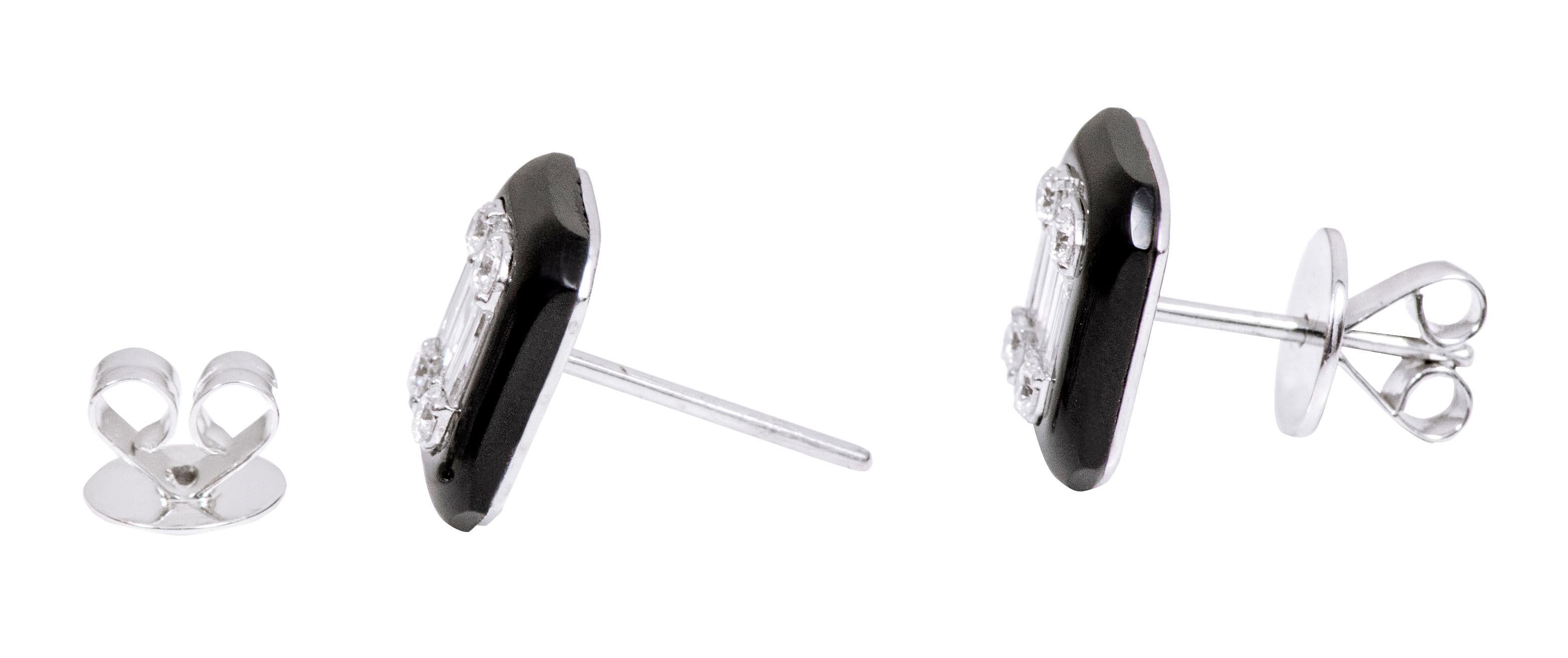 Women's 18 Karat White Gold 2.85 Carat Diamond and Black Onyx Stud Earrings