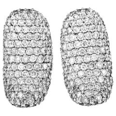 18 Karat White Gold, 2.99 Carat Diamond Pave Huggie Earrings
