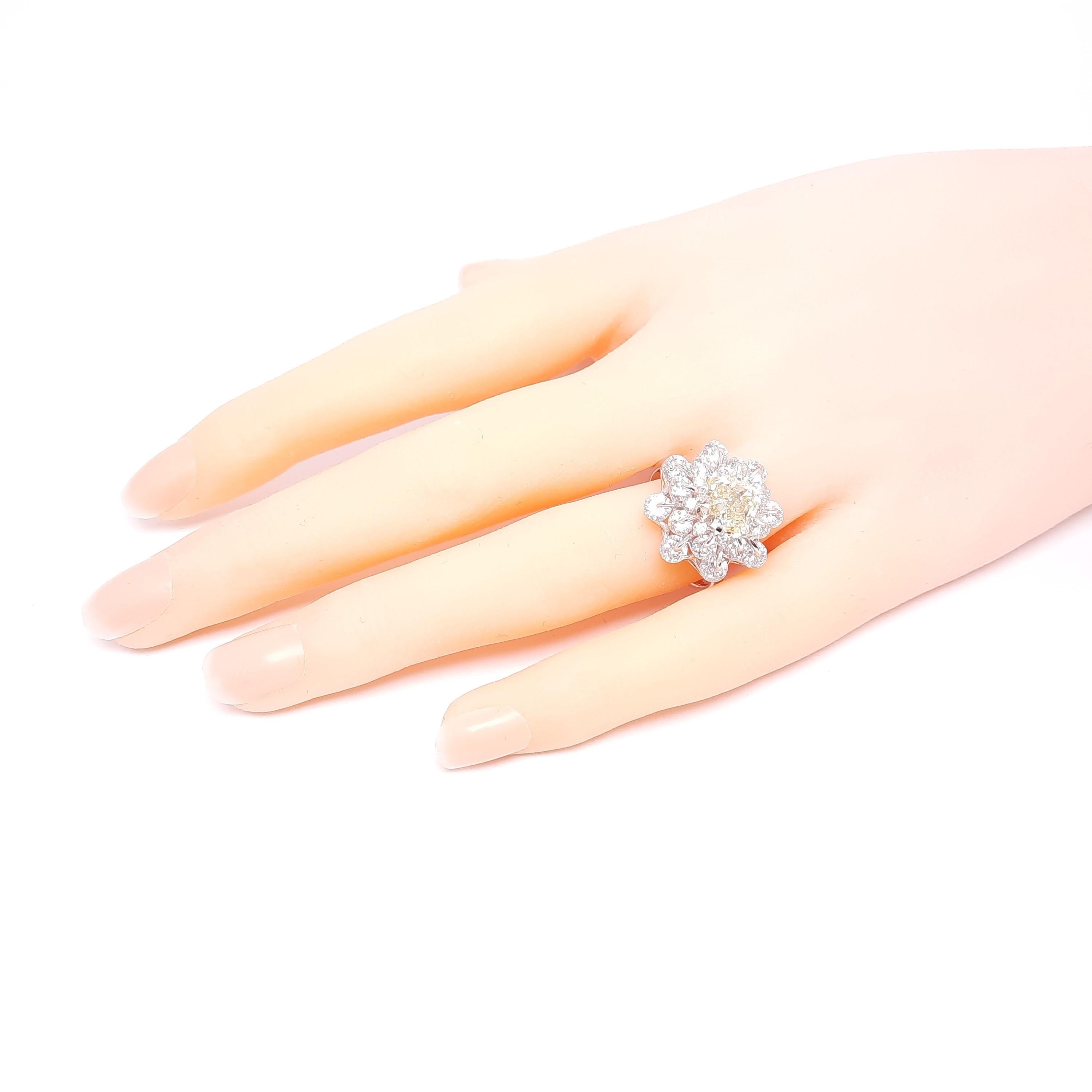 Women's 18 Karat White Gold 2ct Yellow Diamond Ring, Waltzing Brilliance For Sale