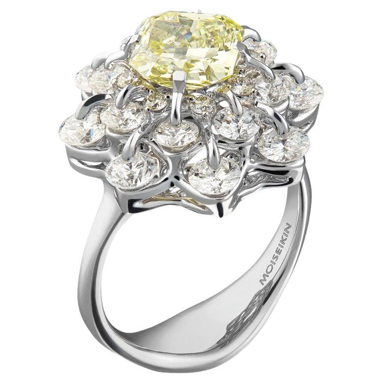 18 Karat White Gold 2ct Yellow Diamond Ring, Waltzing Brilliance For Sale