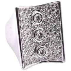 18 Karat White Gold 3 Bezel Set Diamond Pavé Ring