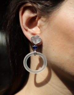 Classy 18K White Gold 3 Carat Blue Kyanite 0.06 Carat White Diamonds Earrings