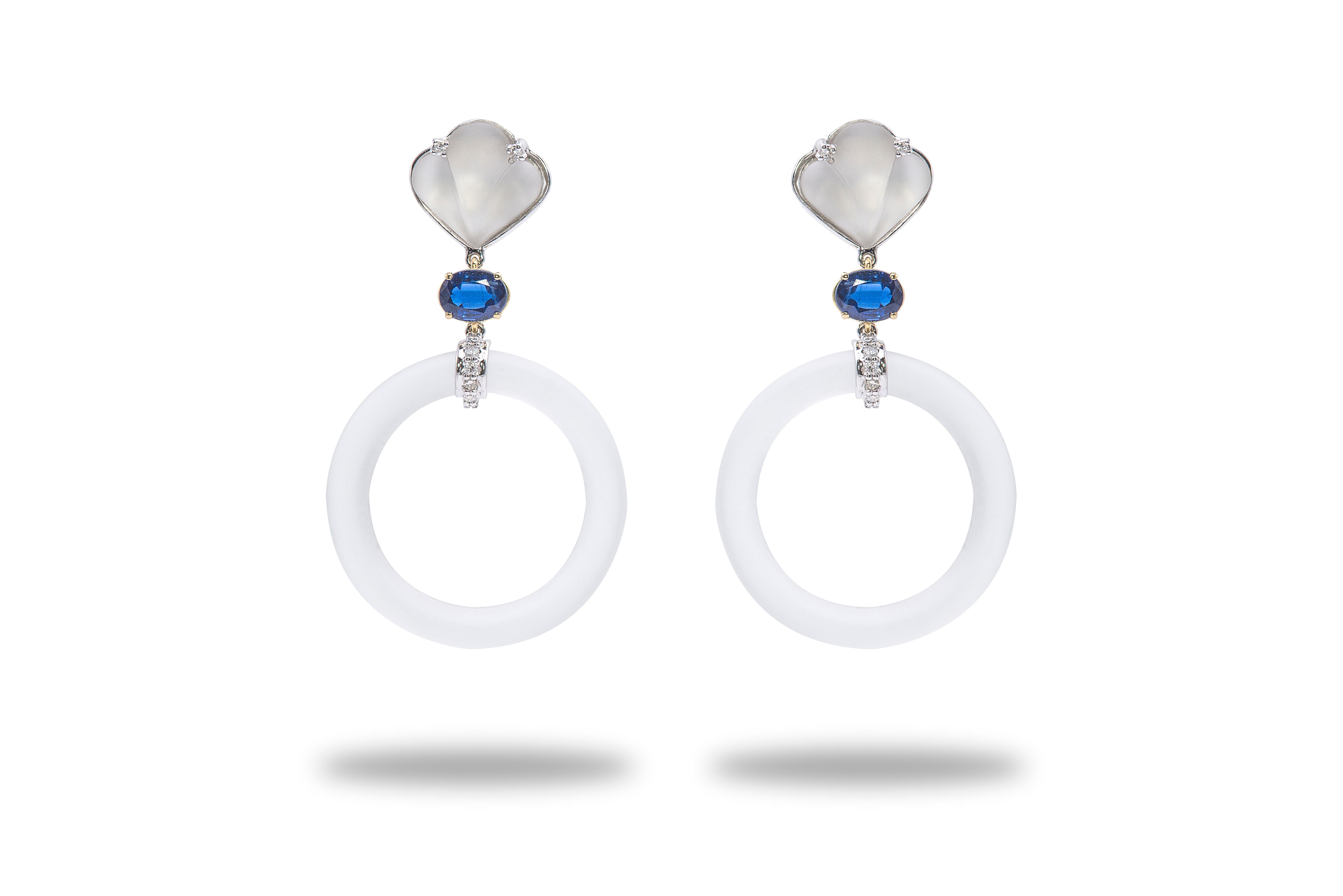 Women's Classy 18K White Gold 3 Carat Blue Kyanite 0.06 Carat White Diamonds Earrings For Sale