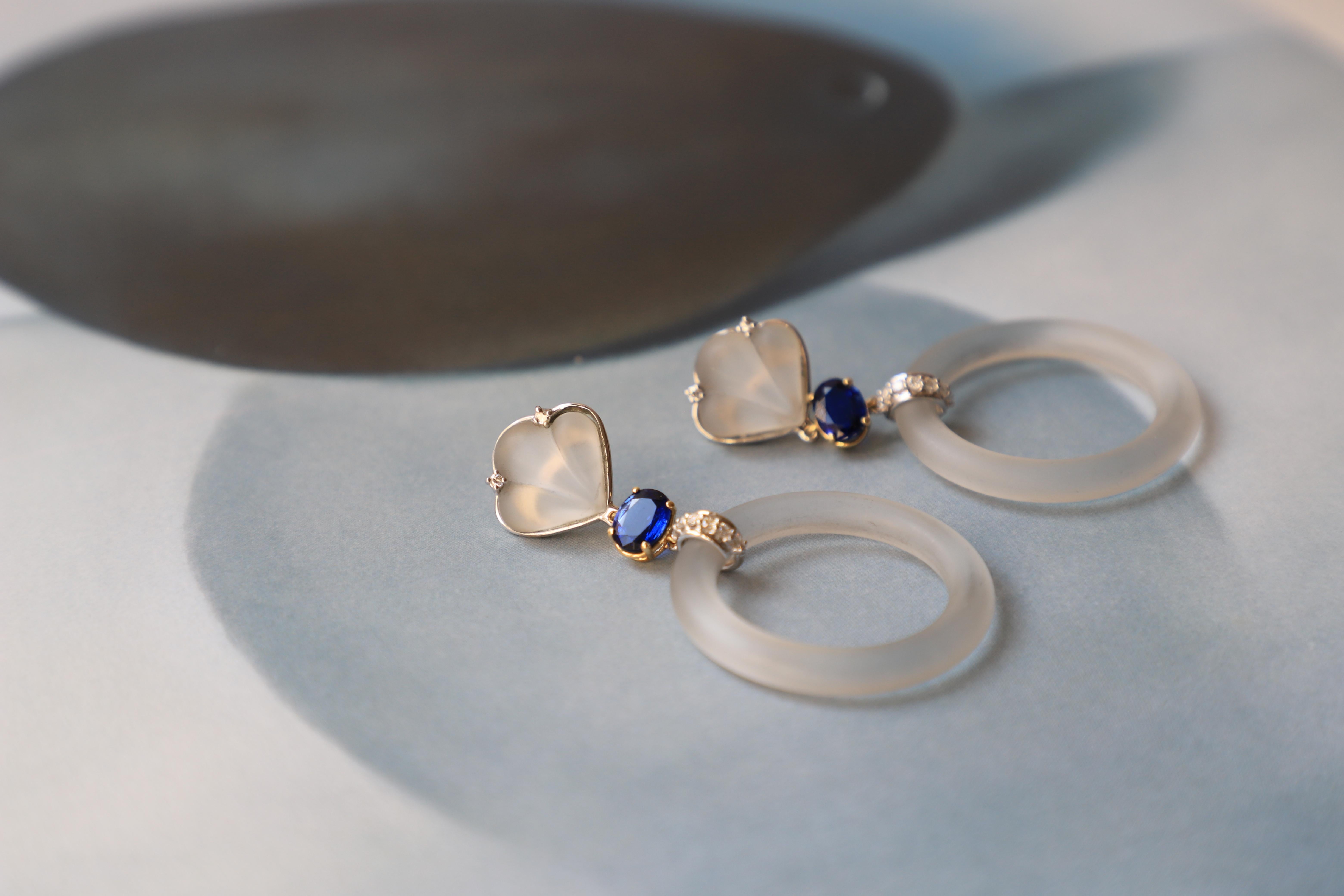 Oval Cut Classy 18K White Gold 3 Carat Blue Kyanite 0.06 Carat White Diamonds Earrings For Sale