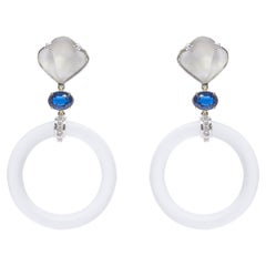 Classy 18K White Gold 3 Carat Blue Kyanite 0.06 Carat White Diamonds Earrings