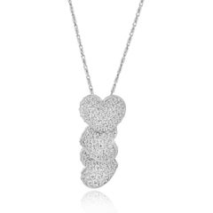 18 Karat White Gold 3 Pave Diamond Hearts Necklace