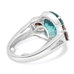 18 Karat White Gold 3 Stone Blue and Pink Zircon Ring