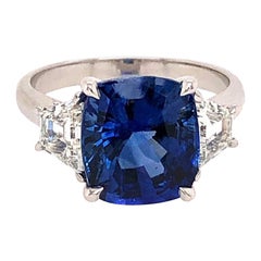 18 Karat White Gold 3-Stone Blue Sapphire and Diamond Ring
