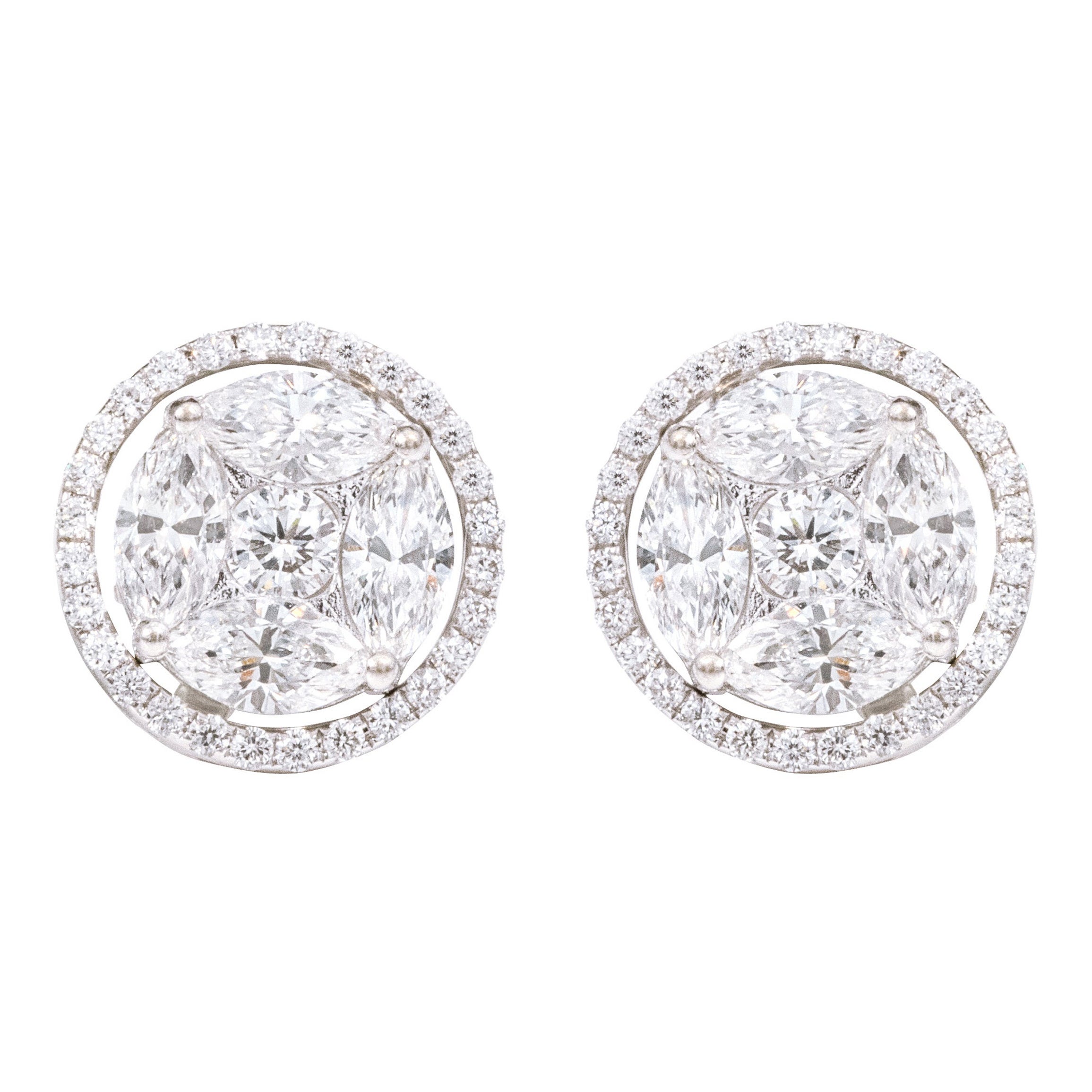 18 Karat Weißgold 3,00 Karat Diamant-Ohrstecker mit "unsichtbarem Set"