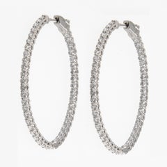 18 Karat White Gold 3.01 Cttw Diamond Inside Outside Hoop Earrings