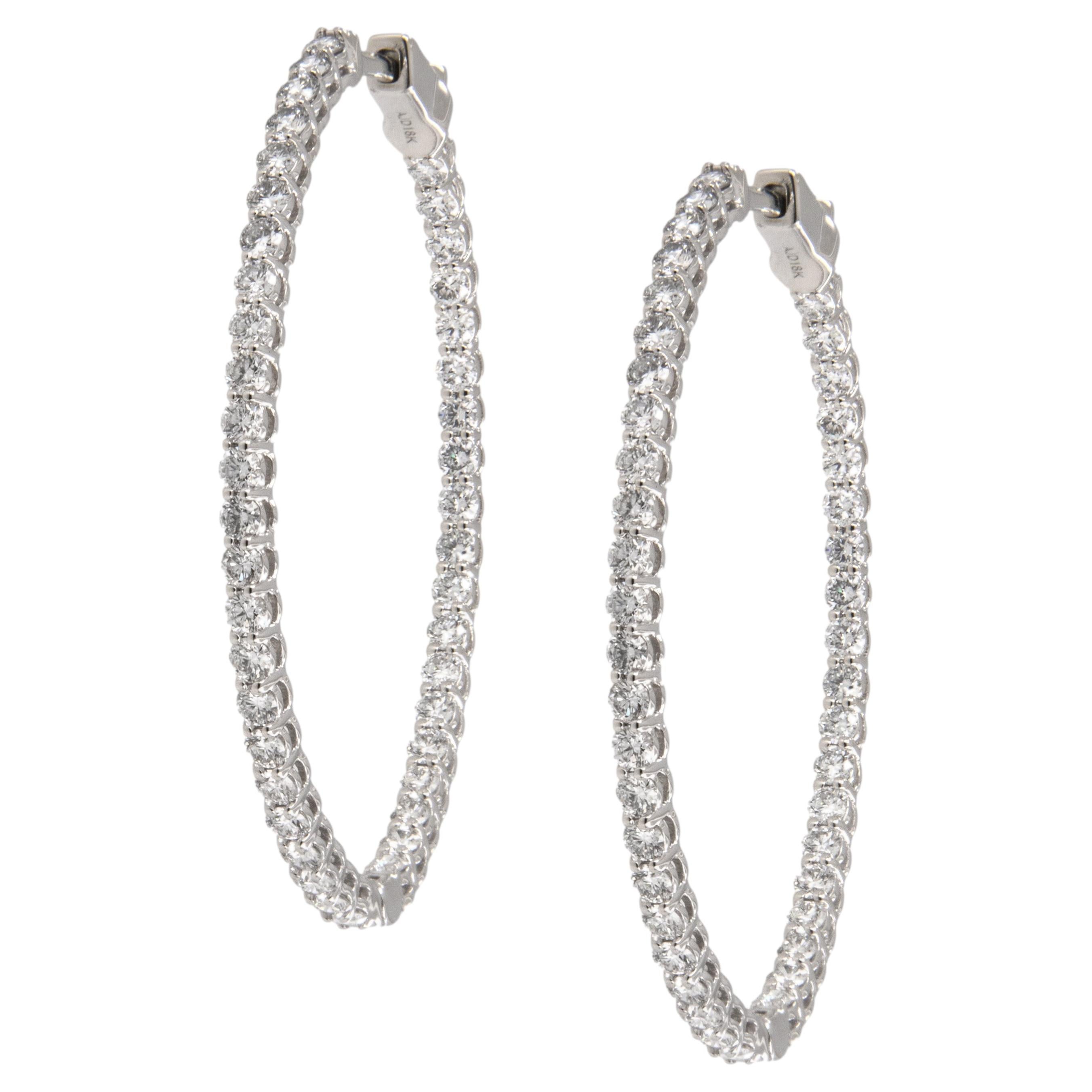 18 Karat White Gold 3.01 Cttw Diamond Inside Outside Hoop Earrings
