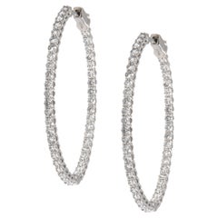 18 Karat White Gold 3.01 Cttw Diamond Inside Outside Hoop Earrings