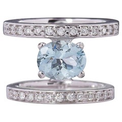 Bague en or blanc 18 carats avec aigue-marine de 3,1 carats et diamants blancs de 0,65 carat