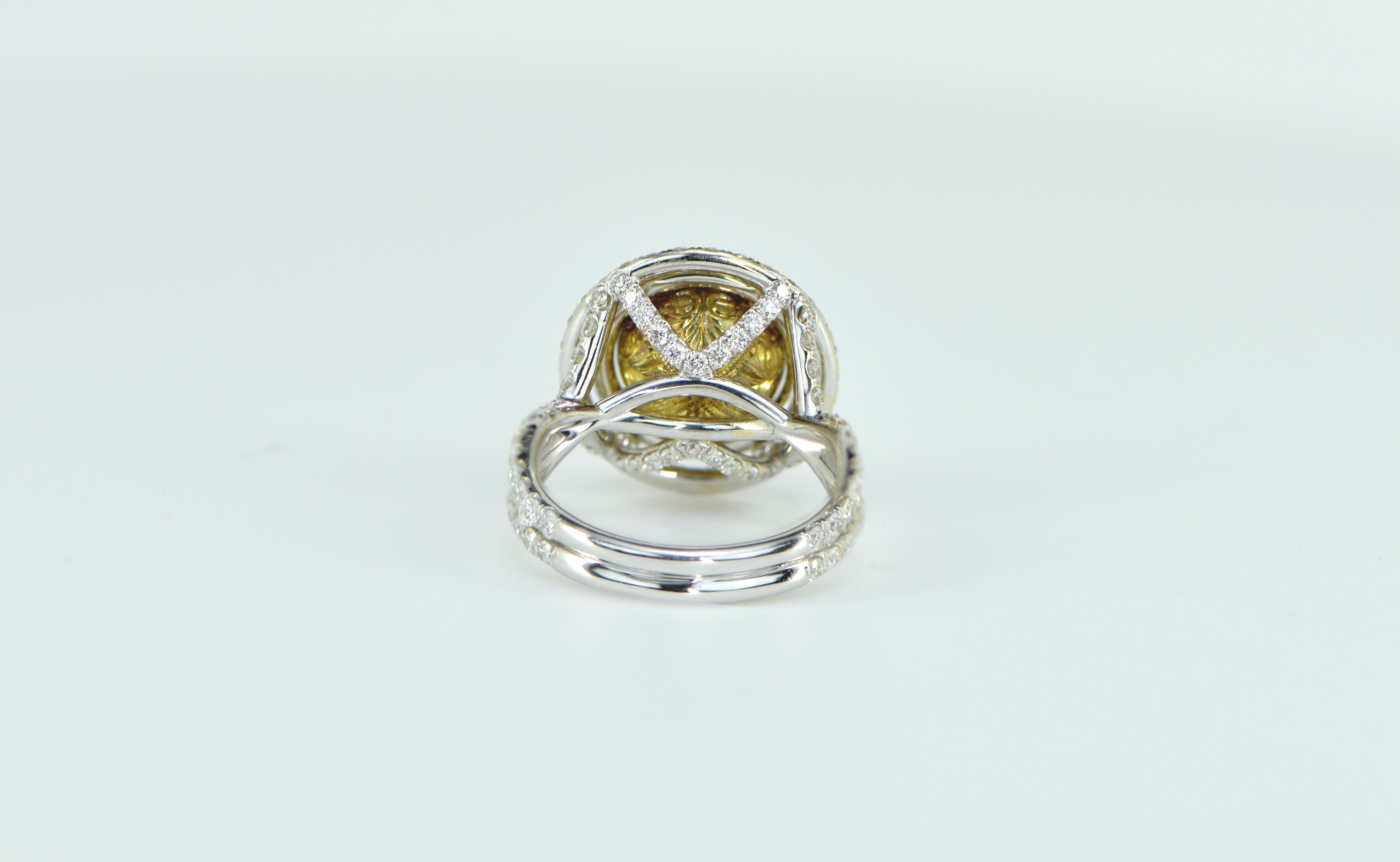 Romantic 3.10ct Yellow Diamond Ring, 18 Karat White Gold For Sale