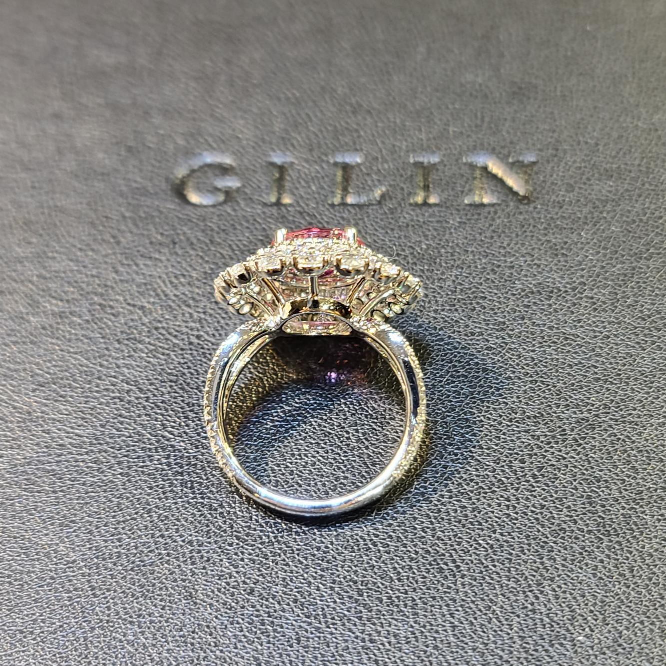 Modern 18 Karat White Gold 3.12 Carat No Heat Padparadscha Diamond Cocktail Ring For Sale