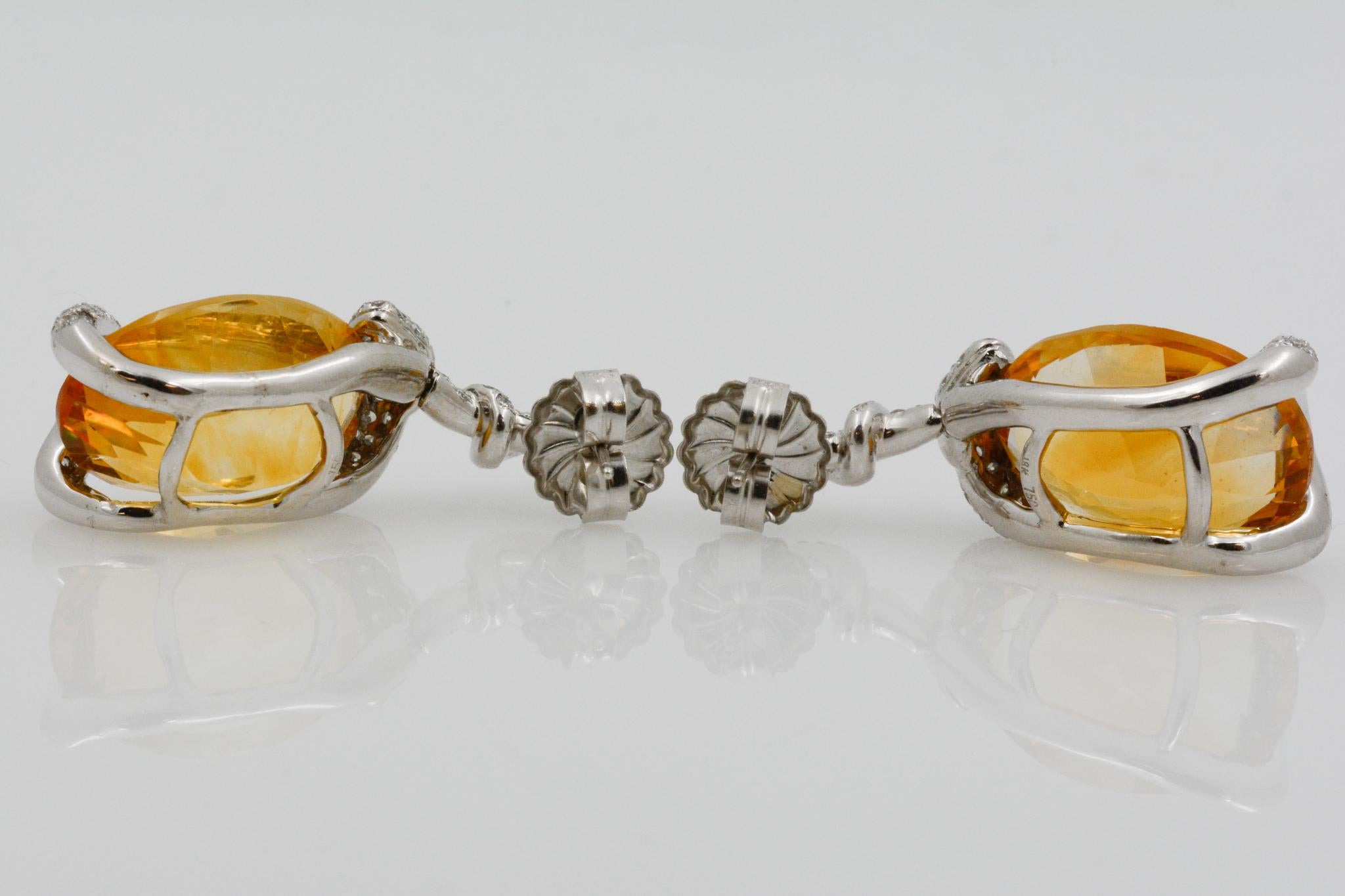 32 Carat Citrine and Diamond Snake 18 Karat White Gold Drop Earrings 4