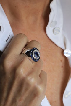 3.20ct Sapphire 0.30ct White Diamonds 18k White Gold Cocktail Ring