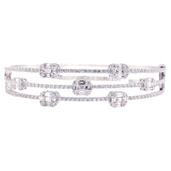 18 Karat White Gold 3.25 Carat Multi-Row Geometric Diamond Bangle Bracelet