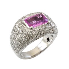 18 Karat White Gold 3.25 Carat Pink Sapphire and Diamond Vintage Ring