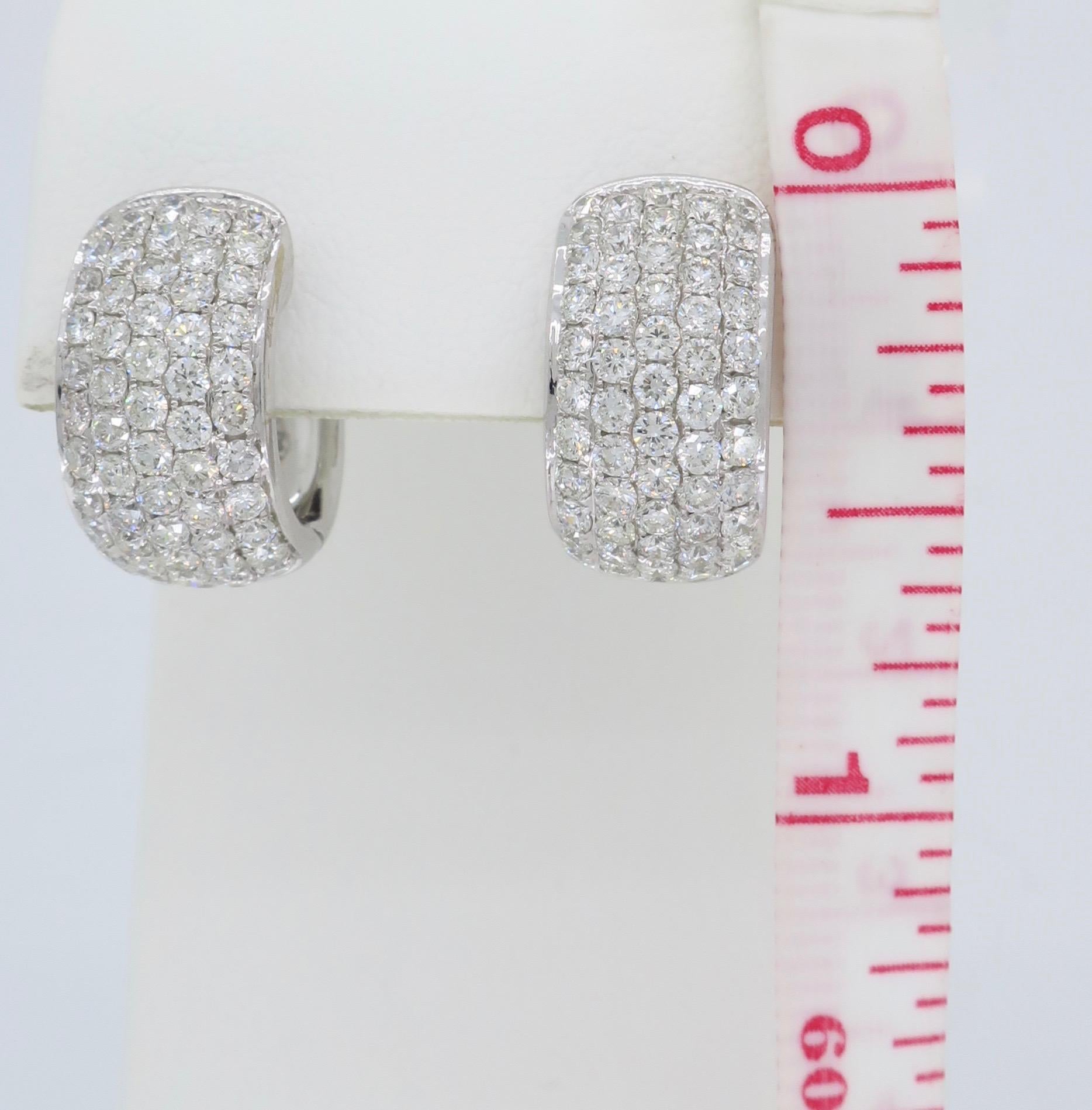 18 Karat White Gold 3.30 Carat Diamond Huggie Hoop Earrings In New Condition In Webster, NY