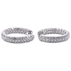 18 Karat White Gold 3.30 Carat Pave Diamond Hoop Earrings