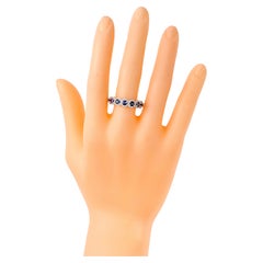 18 Karat White Gold 3.39 Carat Sapphire and Diamond Cluster Eternity Band Ring