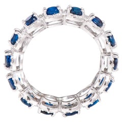 18 Karat White Gold 3.39 Carat Sapphire and Diamond Cluster Eternity Band Ring