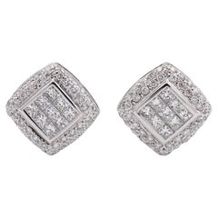 18 Karat White Gold 3.50 Carat Diamond Cluster Earrings