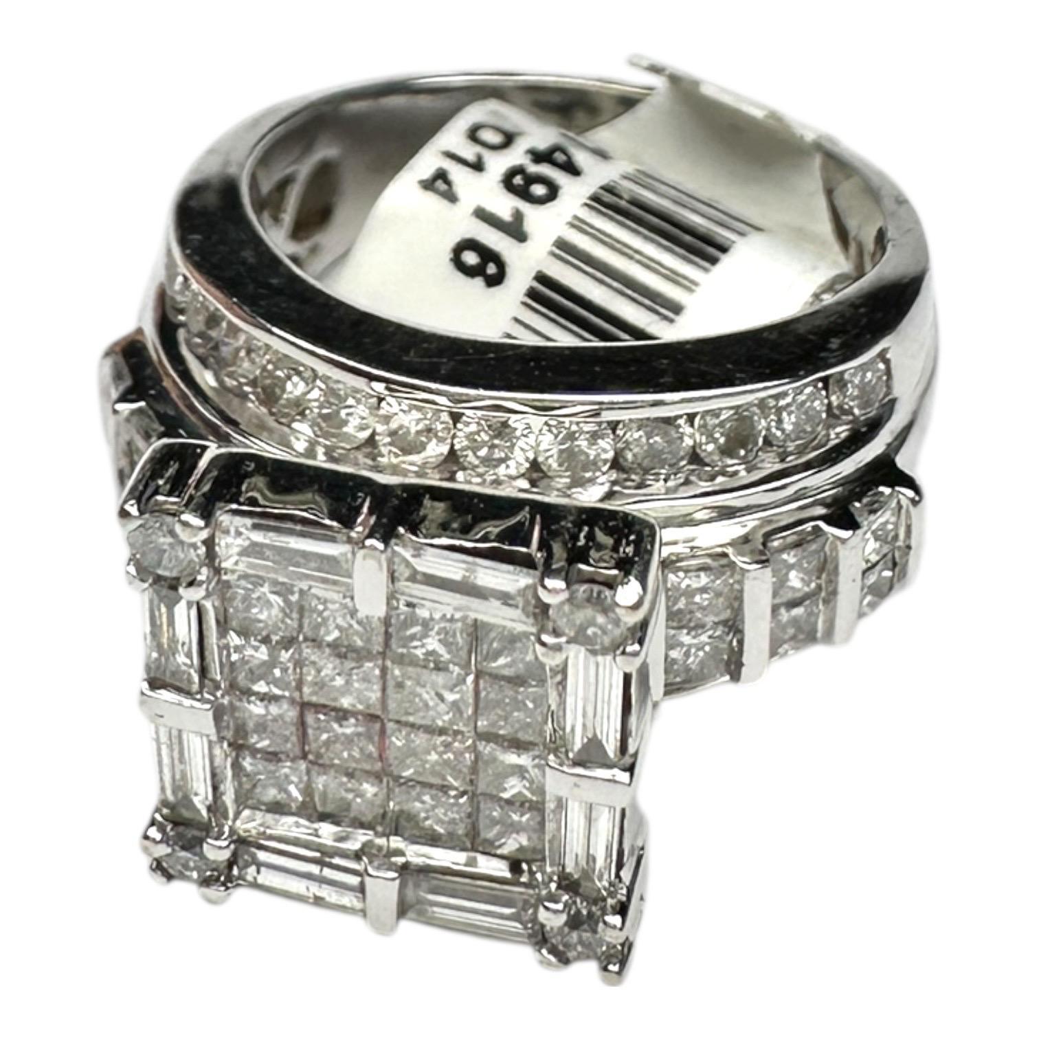 18 Karat Weißgold, 3,50 Karat Diamant-Prinzessinnenring, unsichtbarer Halo (Zeitgenössisch) im Angebot