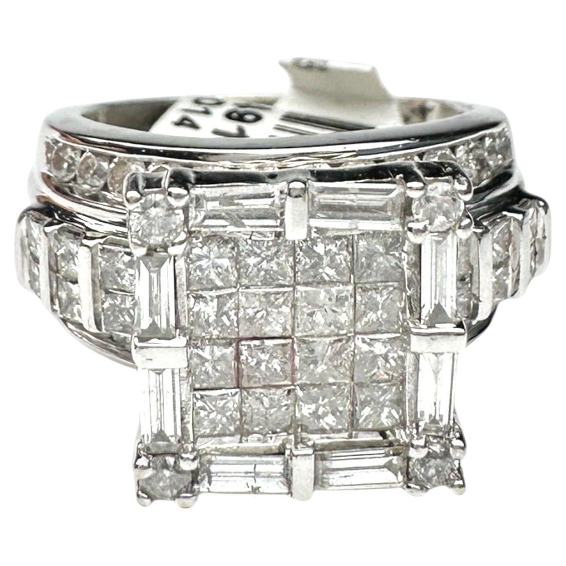 Oro blanco de 18 quilates, diamante princesa de 3,50 quilates, anillo con halo invisible