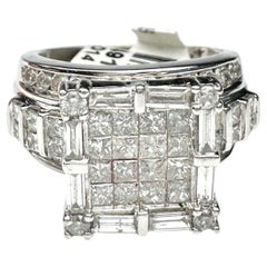 Anello in oro bianco 18 carati, diamante princess da 3,50 carati, aureola invisibile