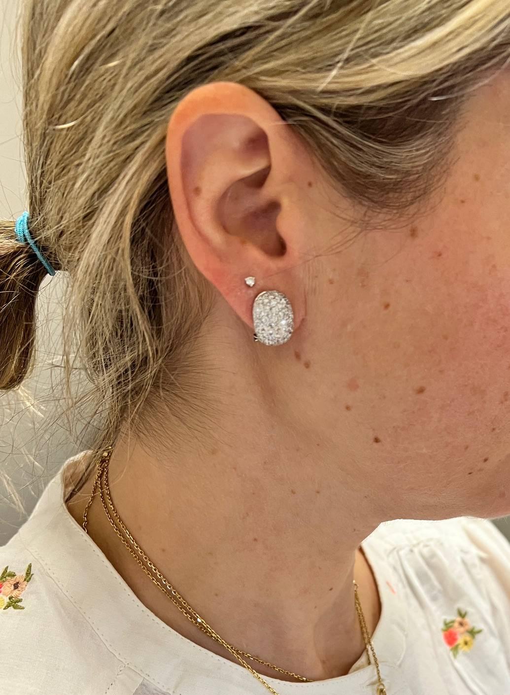 18 Karat White Gold 3.50 Carat Natural Pavé Diamond Cluster Earrings In Excellent Condition For Sale In  Baltimore, MD