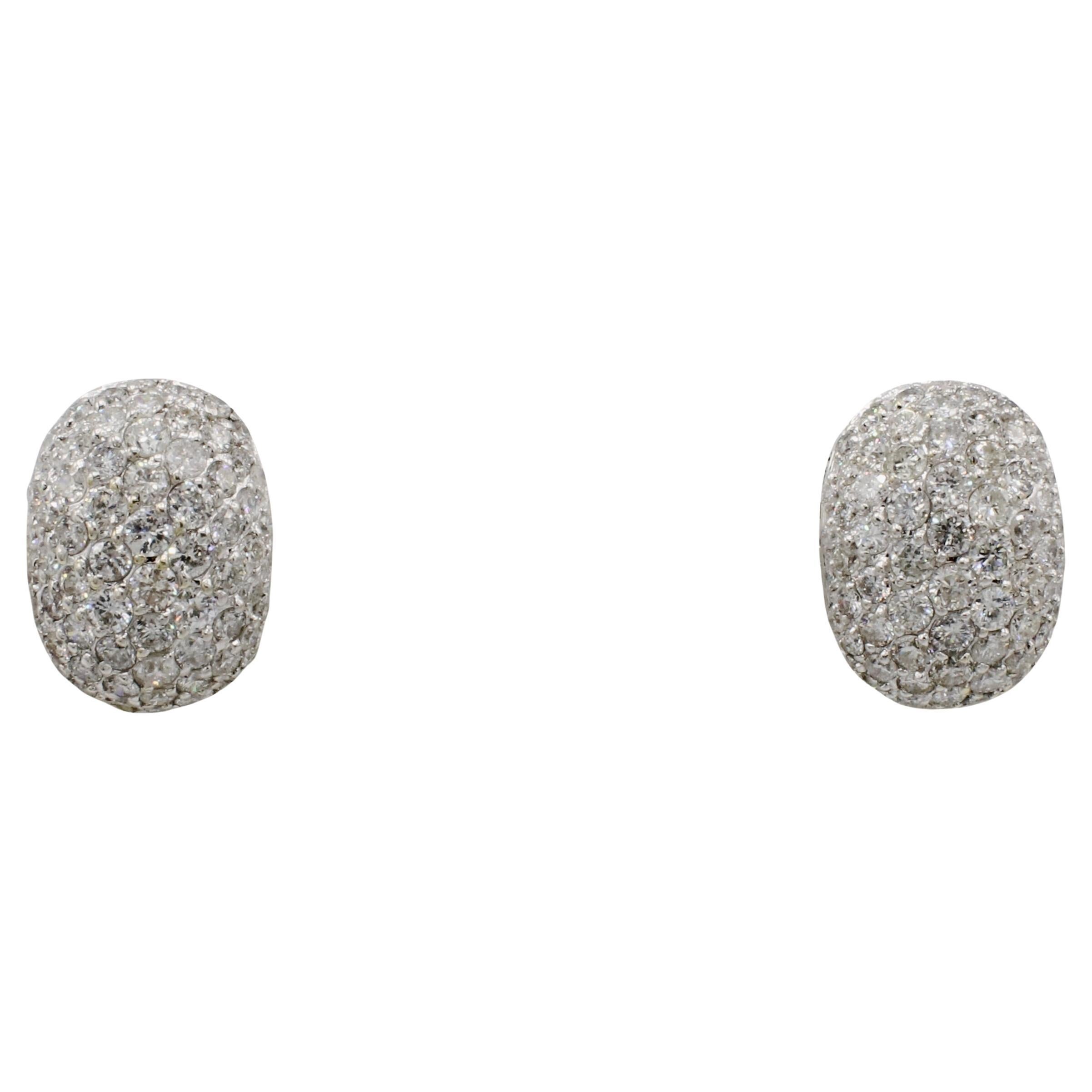 18 Karat White Gold 3.50 Carat Natural Pavé Diamond Cluster Earrings For Sale