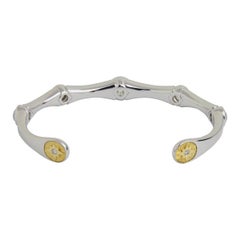 18 Karat White Gold & 3.51 Carat Old European Cut Diamond Bamboo Cuff Bangle