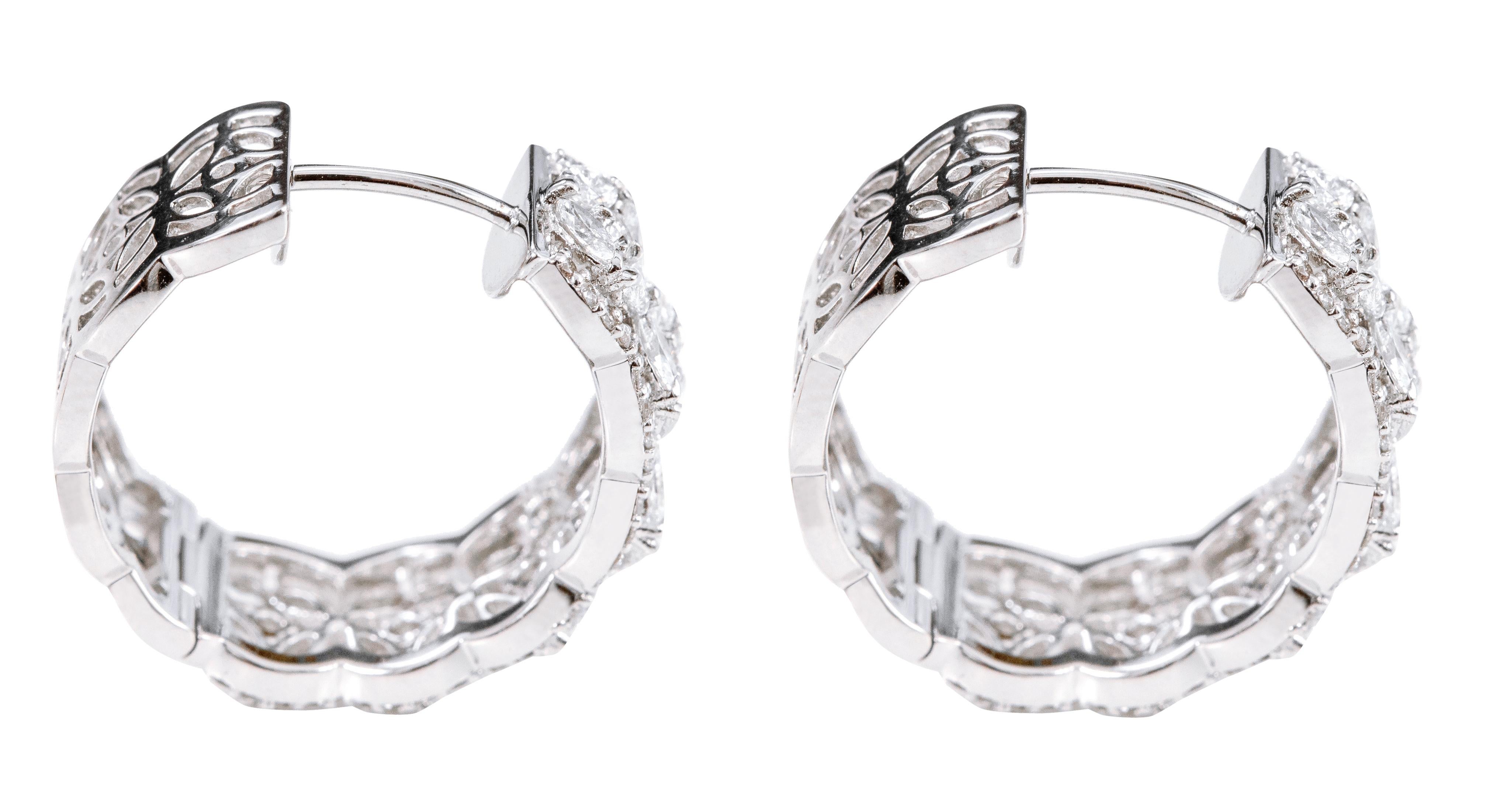 18 Karat White Gold 3.53 Carat Diamond Mini-Hoop Earrings For Sale 4