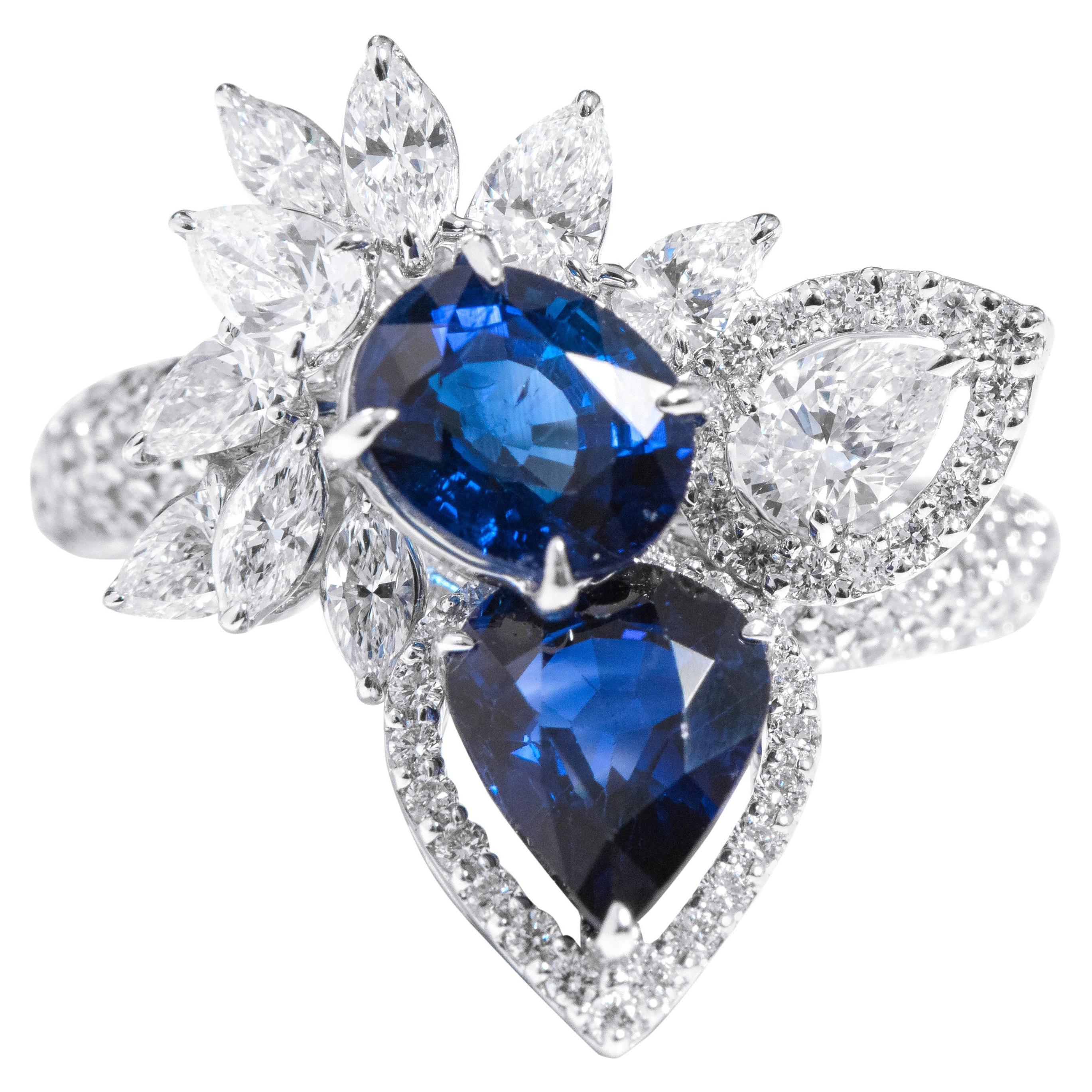 18 Karat White Gold 3.54 Carat Sapphire and Diamond Cocktail Ring For Sale