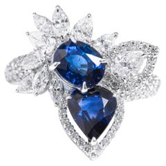 18 Karat White Gold 3.54 Carat Sapphire and Diamond Cocktail Ring