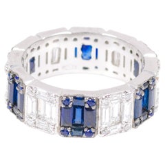 18 Karat White Gold 3.61 Carat Diamond and Sapphire "Illusion-Setting" Eternity 