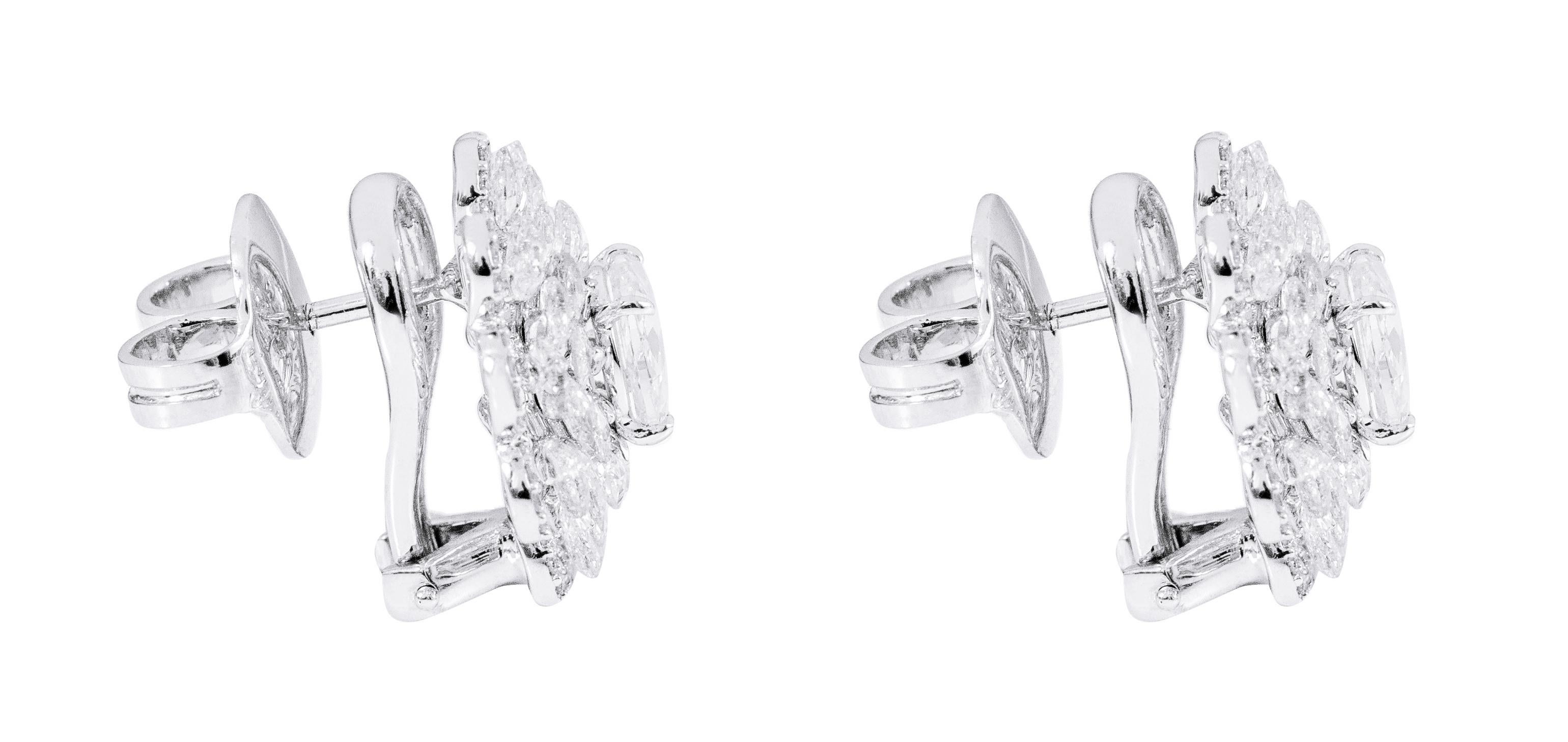 Rose Cut 18 Karat White Gold 3.72 Carat Rose-Cut Diamond Stud Earrings For Sale